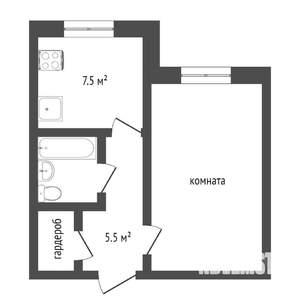 1-к квартира, вторичка, 36м2, 1/5 этаж