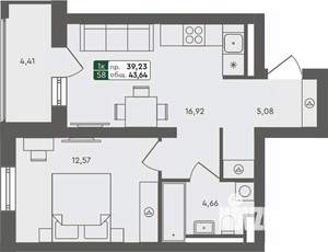 1-к квартира, строящийся дом, 44м2, 6/7 этаж