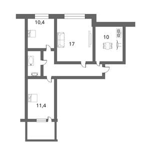 3-к квартира, вторичка, 63м2, 2/9 этаж