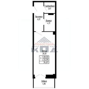 1-к квартира, строящийся дом, 35м2, 10/16 этаж