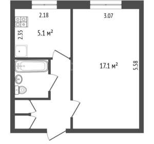 1-к квартира, вторичка, 30м2, 5/9 этаж