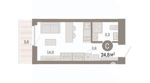 Студия квартира, вторичка, 25м2, 12/16 этаж
