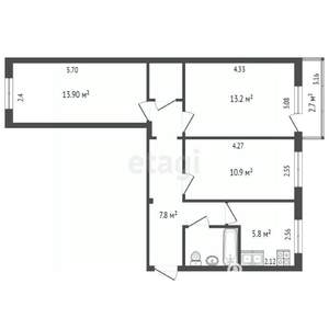 3-к квартира, вторичка, 59м2, 2/5 этаж