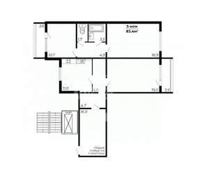 3-к квартира, вторичка, 83м2, 8/10 этаж