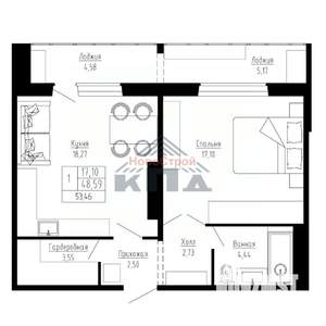 1-к квартира, вторичка, 53м2, 5/16 этаж