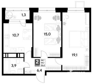 2-к квартира, вторичка, 56м2, 5/21 этаж
