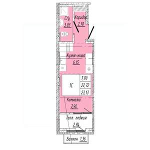 1-к квартира, вторичка, 23м2, 7/8 этаж