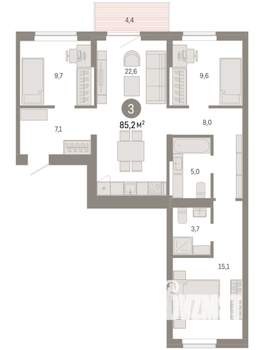 3-к квартира, вторичка, 85м2, 4/17 этаж