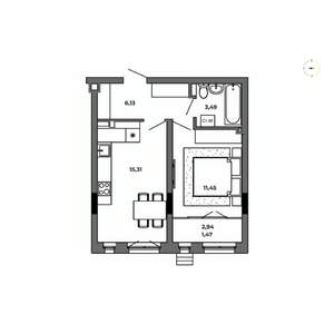1-к квартира, строящийся дом, 38м2, 4/8 этаж