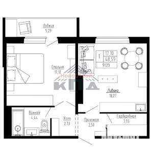 1-к квартира, строящийся дом, 51м2, 8/16 этаж