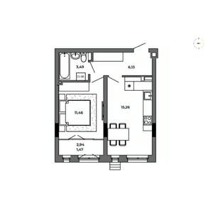 1-к квартира, строящийся дом, 38м2, 6/8 этаж