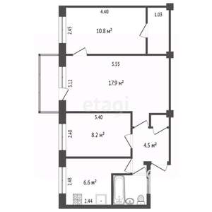 3-к квартира, вторичка, 54м2, 5/5 этаж