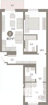 2-к квартира, вторичка, 68м2, 3/9 этаж