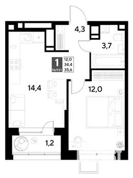 1-к квартира, вторичка, 36м2, 11/21 этаж