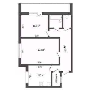 2-к квартира, вторичка, 52м2, 10/10 этаж