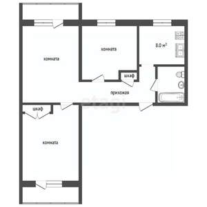 3-к квартира, вторичка, 60м2, 2/9 этаж
