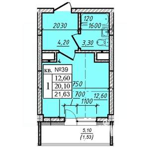 1-к квартира, строящийся дом, 22м2, 4/8 этаж