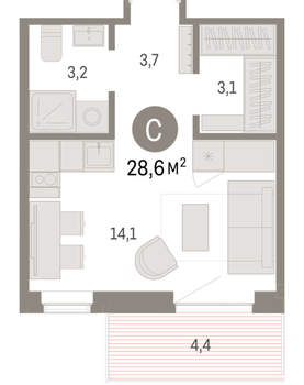 Студия квартира, вторичка, 29м2, 6/9 этаж