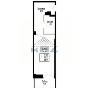 1-к квартира, строящийся дом, 34м2, 3/16 этаж