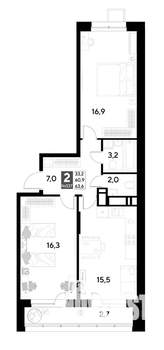 2-к квартира, строящийся дом, 64м2, 12/21 этаж