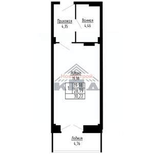 1-к квартира, строящийся дом, 30м2, 15/16 этаж