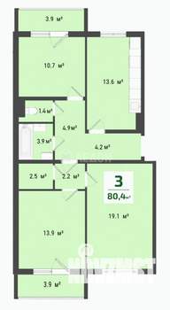 3-к квартира, вторичка, 77м2, 8/10 этаж