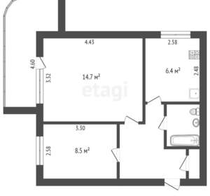 2-к квартира, вторичка, 44м2, 9/9 этаж