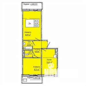 2-к квартира, строящийся дом, 59м2, 5/10 этаж