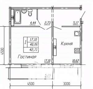 1-к квартира, вторичка, 43м2, 9/16 этаж