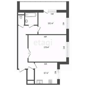 2-к квартира, вторичка, 52м2, 9/9 этаж