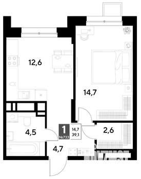 1-к квартира, строящийся дом, 39м2, 14/21 этаж