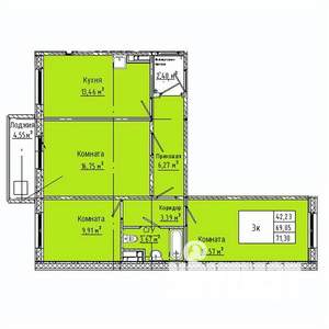 3-к квартира, вторичка, 71м2, 8/10 этаж
