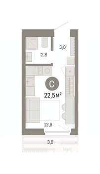 Студия квартира, вторичка, 23м2, 7/16 этаж