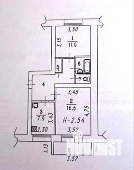 2-к квартира, вторичка, 52м2, 5/5 этаж