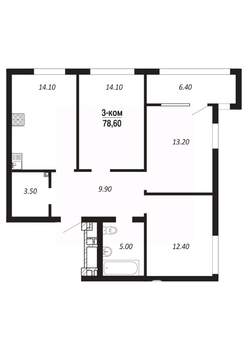 3-к квартира, вторичка, 79м2, 12/14 этаж