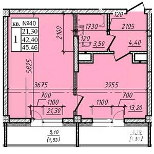 1-к квартира, строящийся дом, 45м2, 7/8 этаж