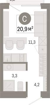 Студия квартира, вторичка, 21м2, 7/9 этаж