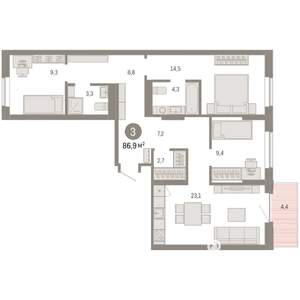 3-к квартира, вторичка, 87м2, 5/9 этаж