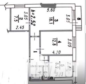 3-к квартира, вторичка, 58м2, 8/9 этаж