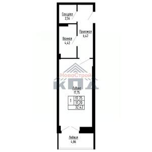 1-к квартира, строящийся дом, 32м2, 4/16 этаж