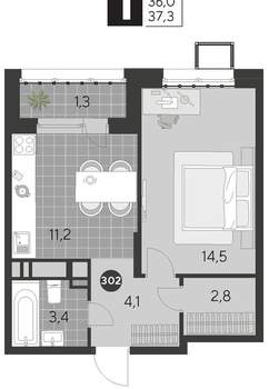 1-к квартира, строящийся дом, 37м2, 6/21 этаж