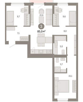 3-к квартира, вторичка, 85м2, 6/9 этаж