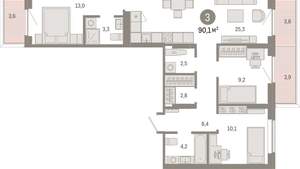 3-к квартира, вторичка, 90м2, 2/9 этаж
