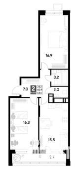 2-к квартира, строящийся дом, 64м2, 14/21 этаж