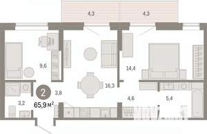 2-к квартира, вторичка, 66м2, 4/9 этаж