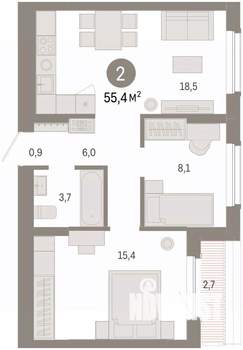 2-к квартира, вторичка, 55м2, 8/8 этаж