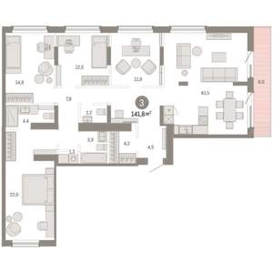 3-к квартира, вторичка, 142м2, 8/9 этаж