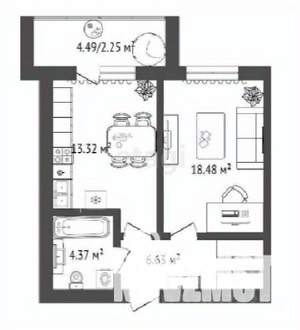 1-к квартира, строящийся дом, 46м2, 3/16 этаж