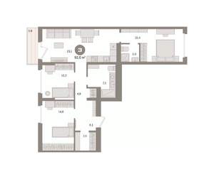 3-к квартира, вторичка, 92м2, 6/8 этаж