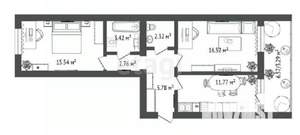 2-к квартира, вторичка, 63м2, 1/16 этаж
